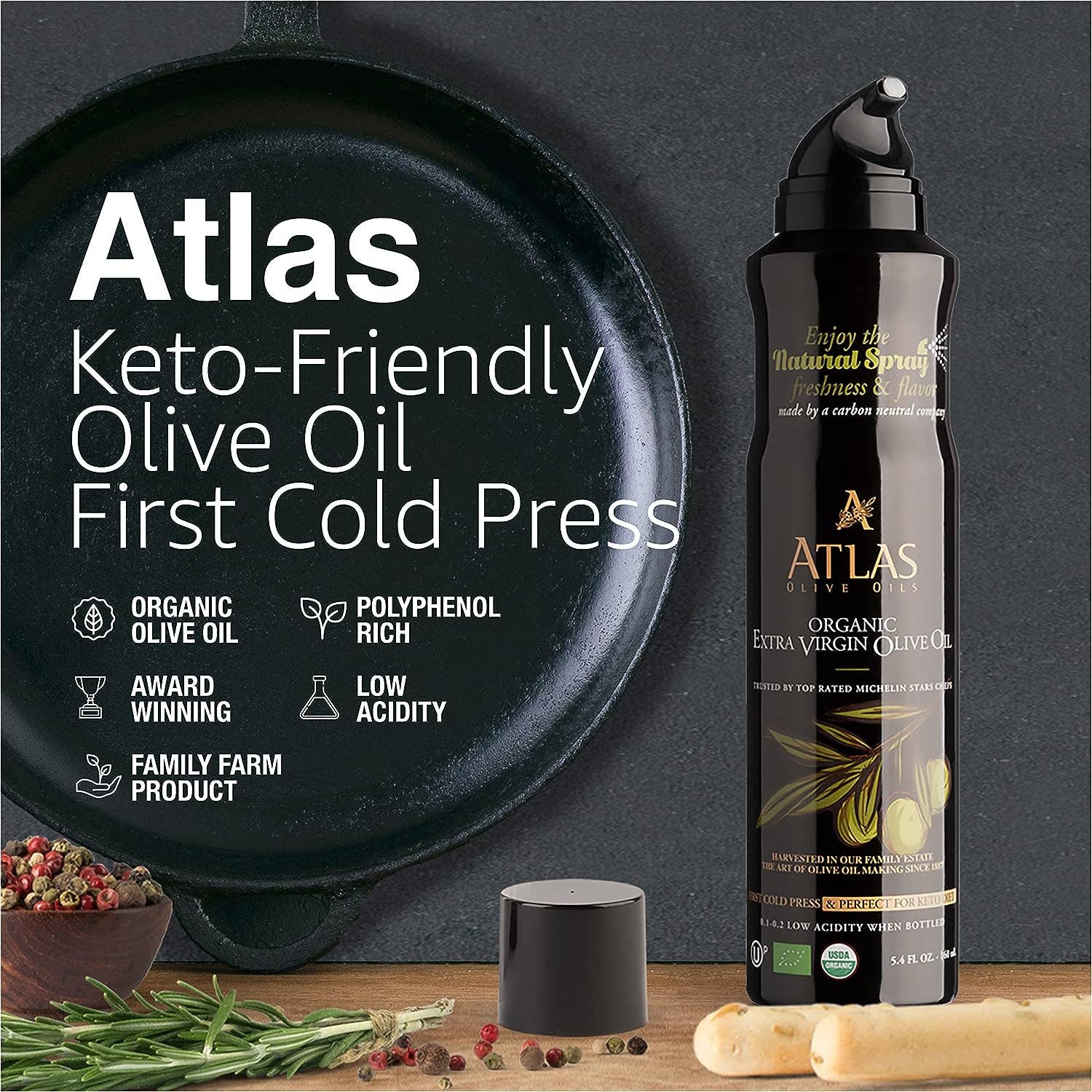 ATLAS SPRAY Organic Extra Virgin Olive Oil -5.4 fl oz bottle