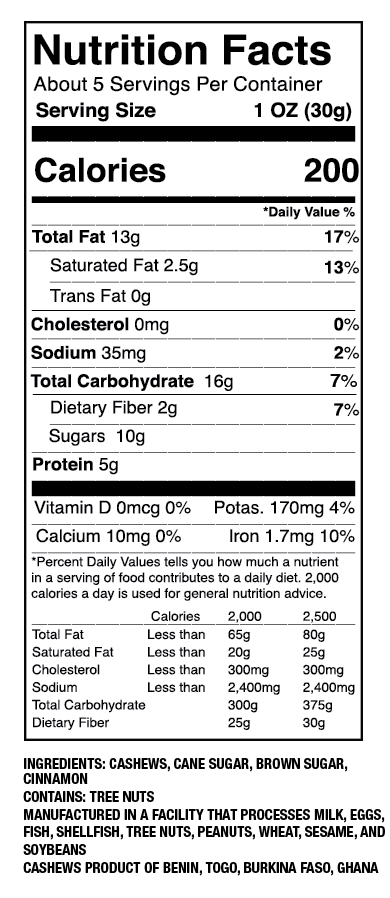 Cinnamon Sugar Fairtrade Cashews